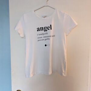 White Graphic Tee with 'Angel' Print